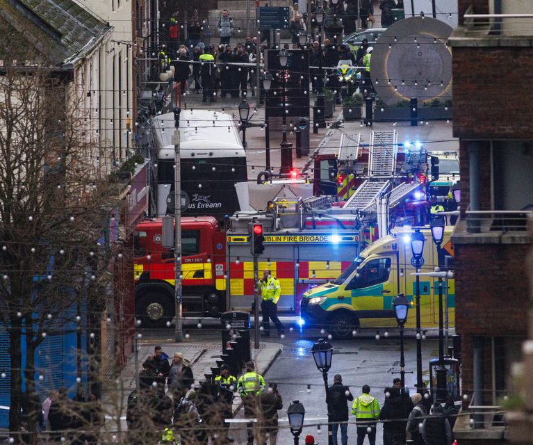 Gardai and emergency services at a scene after a Bus Éireann vehicle crashed on the padestrianised North Earl Street. Picture by Mark Condren